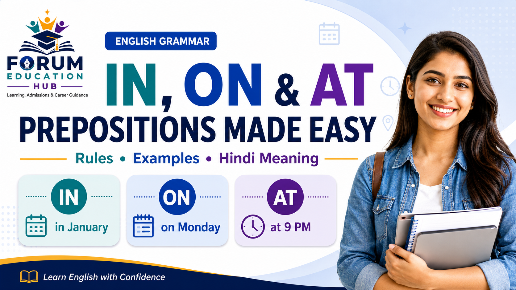 IN, ON, and AT: Preposition Rules, Examples, and Hindi Meaning